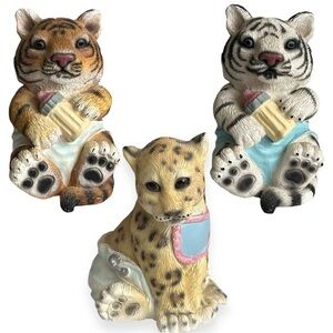 Tiger Leopard White Tiger Baby Bottle Figurines Lot of 3 Collection Encore Group